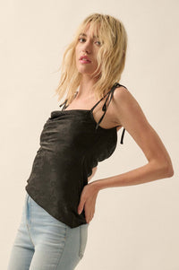 Bow Down Satin Jacquard Asymmetrical Cami Top - ShopPromesa