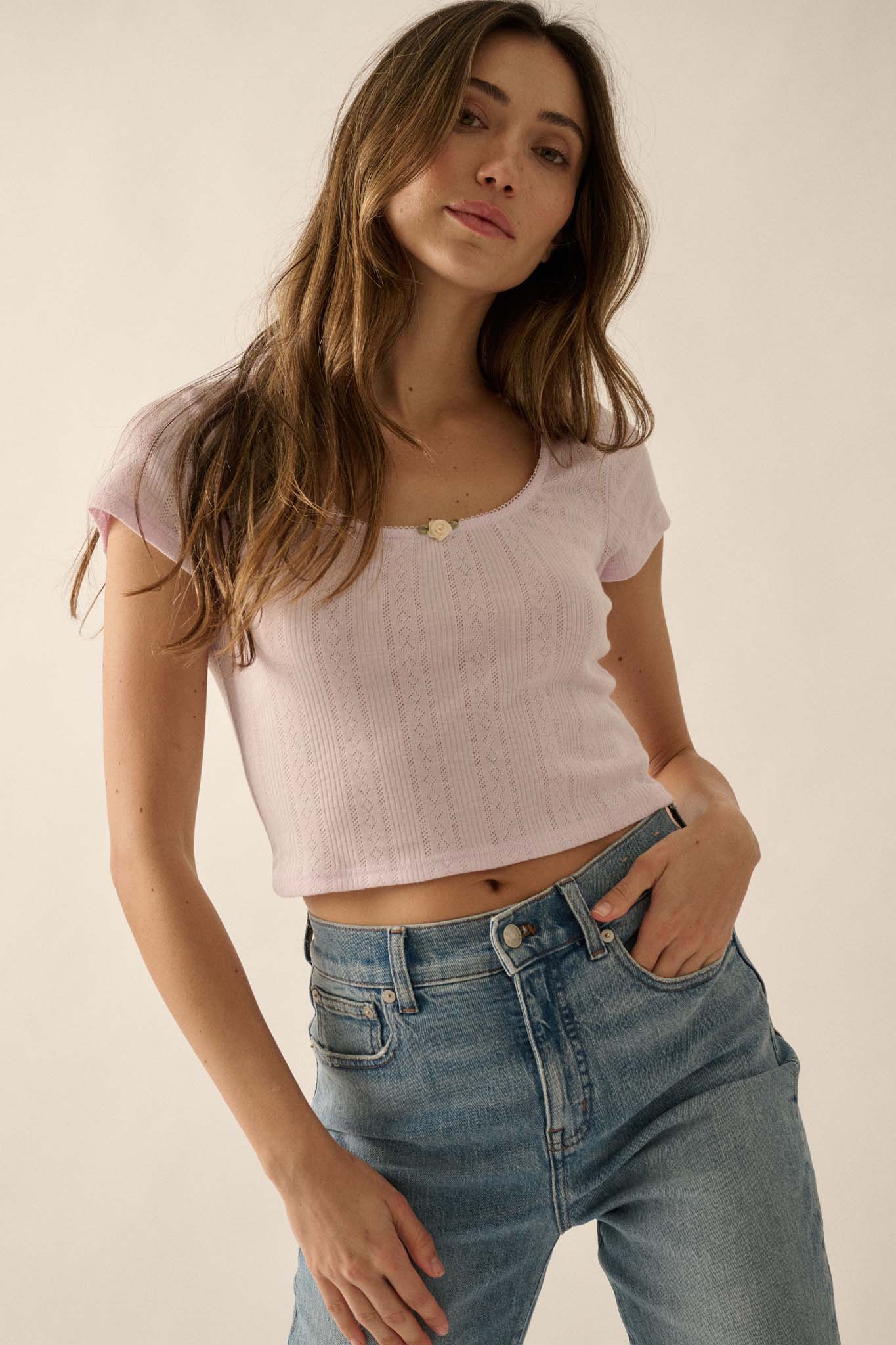 Simply Sweet Cropped Pointelle Baby Tee - ShopPromesa