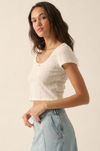 Simply Sweet Cropped Pointelle Baby Tee - ShopPromesa