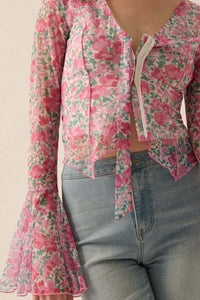 Fabulous Flowers Floral-Print Mesh Bell-Sleeve Top - ShopPromesa