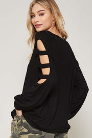 Cut It Out Brushed Knit Ladder-Sleeve Top - ShopPromesa