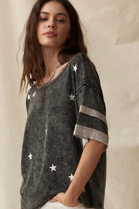 Lucky Star Vintage Varsity Stripe Graphic Tee - ShopPromesa