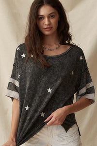 Lucky Star Vintage Varsity Stripe Graphic Tee - ShopPromesa