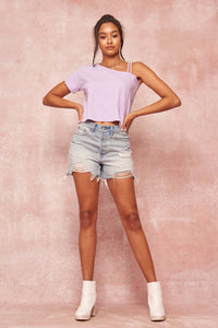 Casual Cutie Cropped Slub-Knit One-Shoulder Tee - ShopPromesa