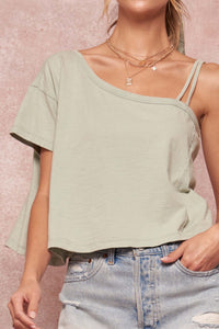 Casual Cutie Cropped Slub-Knit One-Shoulder Tee - ShopPromesa