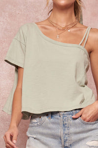 Casual Cutie Cropped Slub-Knit One-Shoulder Tee - ShopPromesa