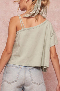 Casual Cutie Cropped Slub-Knit One-Shoulder Tee - ShopPromesa