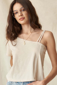 Casual Cutie Cropped Slub-Knit One-Shoulder Tee - ShopPromesa