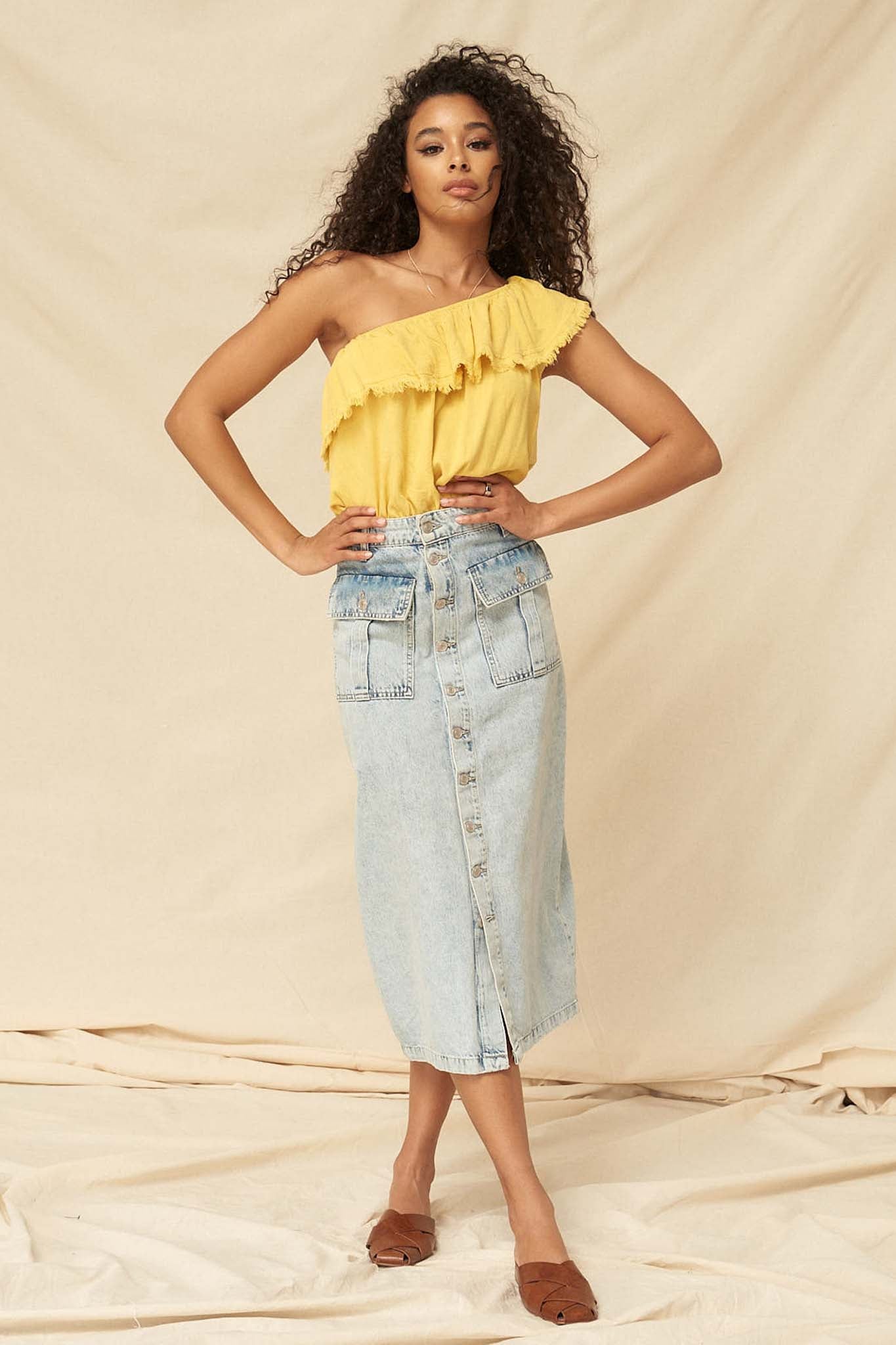 One-Shoulder Flounce Ruffle Bodysuit - ShopPromesa