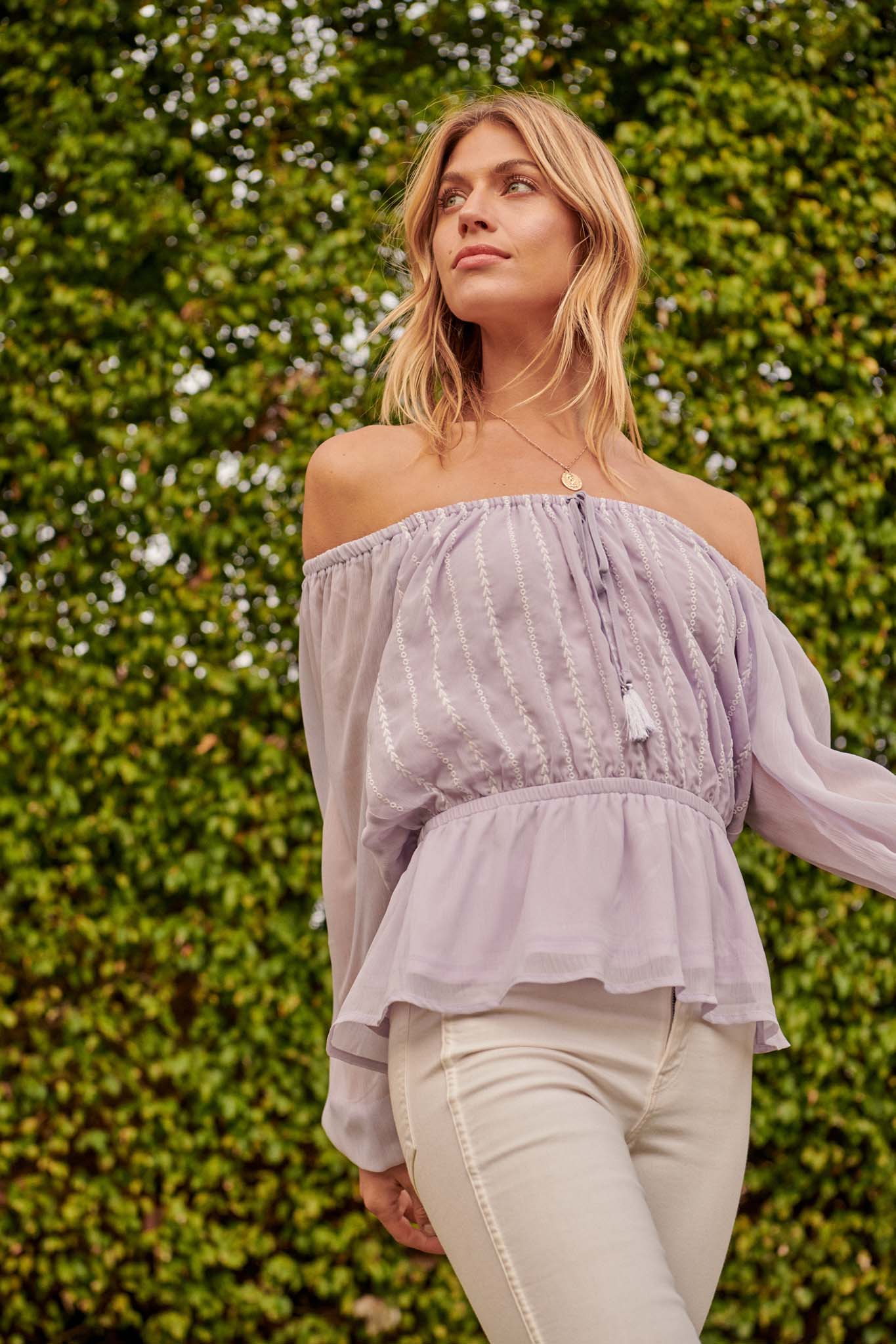 In the Air Off-Shoulder Chiffon Peasant Top - ShopPromesa