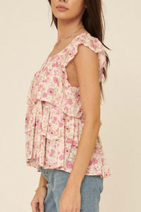 Flower Power Floral Tiered Ruffle Babydoll Top - ShopPromesa