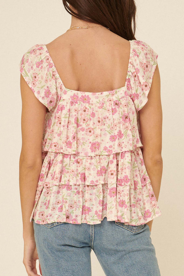 Flower Power Floral Tiered Ruffle Babydoll Top - ShopPromesa