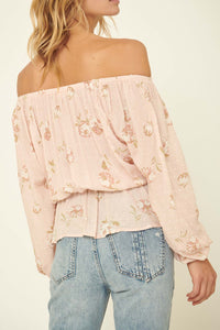 Falling Flowers Swiss Dot Peplum Peasant Top - ShopPromesa