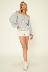 Falling Flowers Swiss Dot Peplum Peasant Top - ShopPromesa