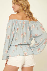 Falling Flowers Swiss Dot Peplum Peasant Top - ShopPromesa