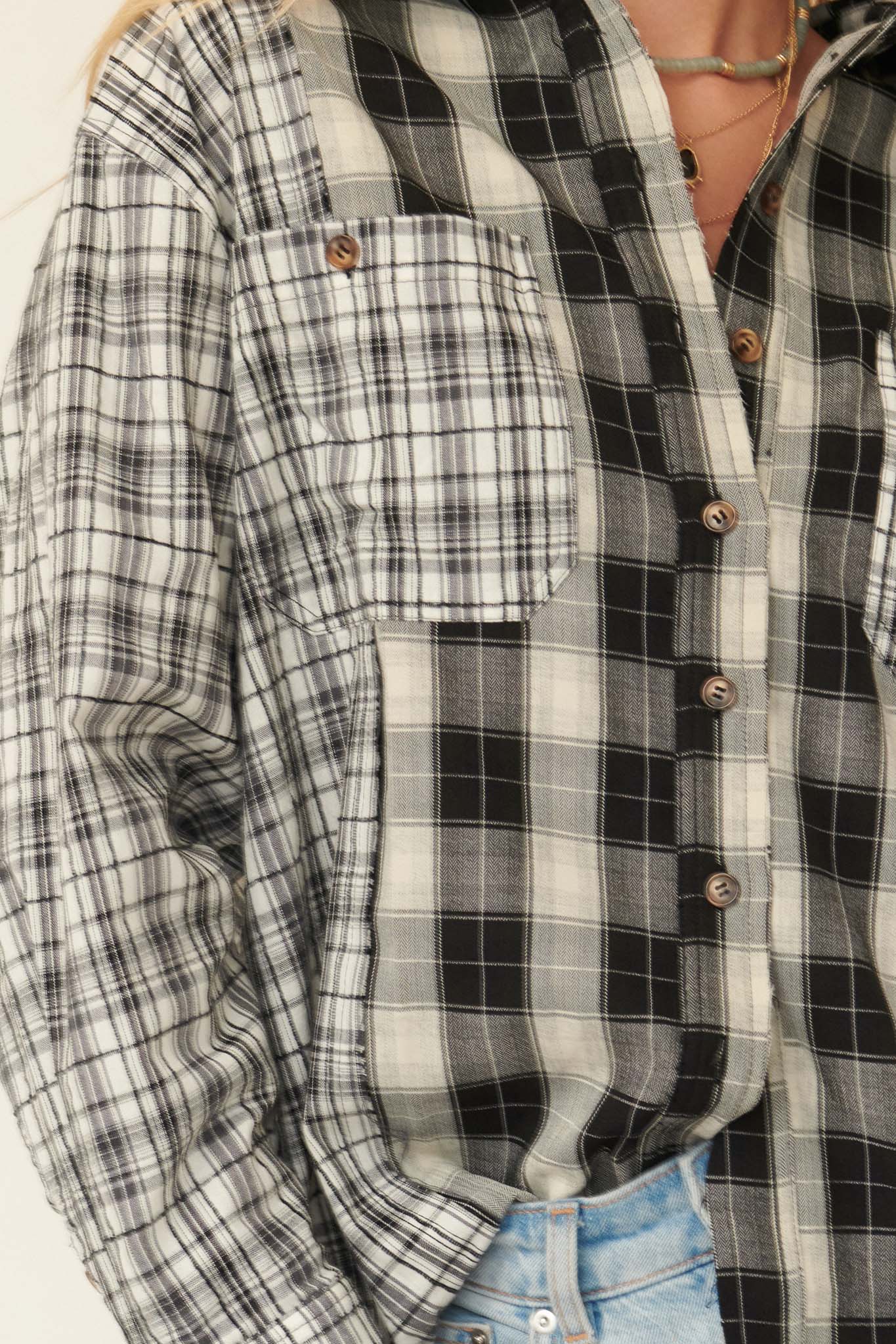 On the Field Plaid Colorblock Button-Front Shirt - ShopPromesa