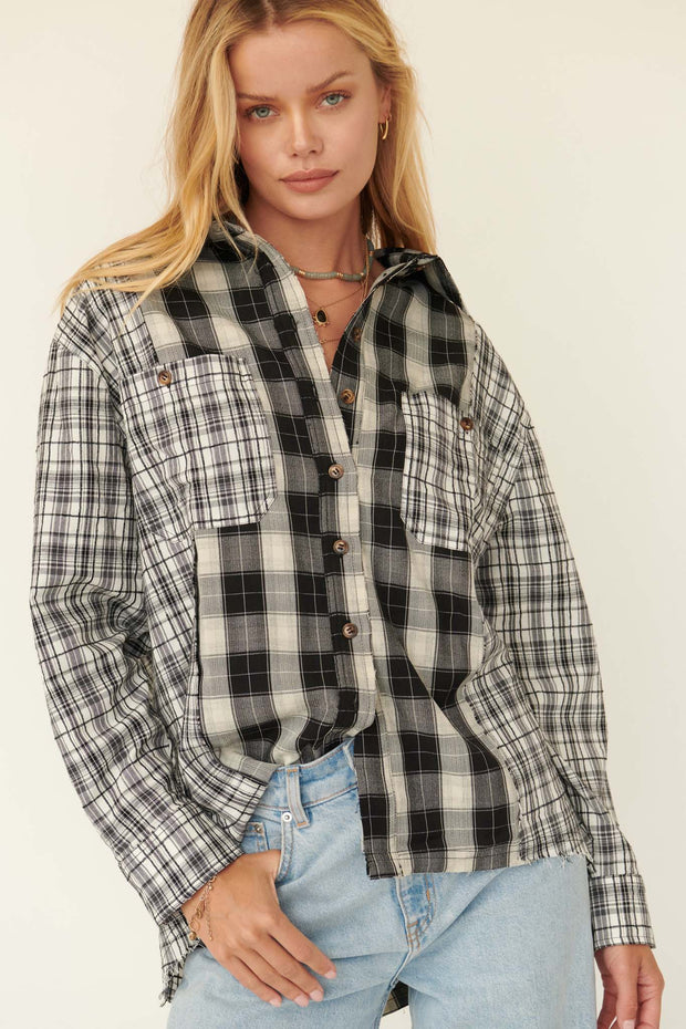 On the Field Plaid Colorblock Button-Front Shirt - ShopPromesa