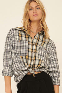 On the Field Plaid Colorblock Button-Front Shirt - ShopPromesa