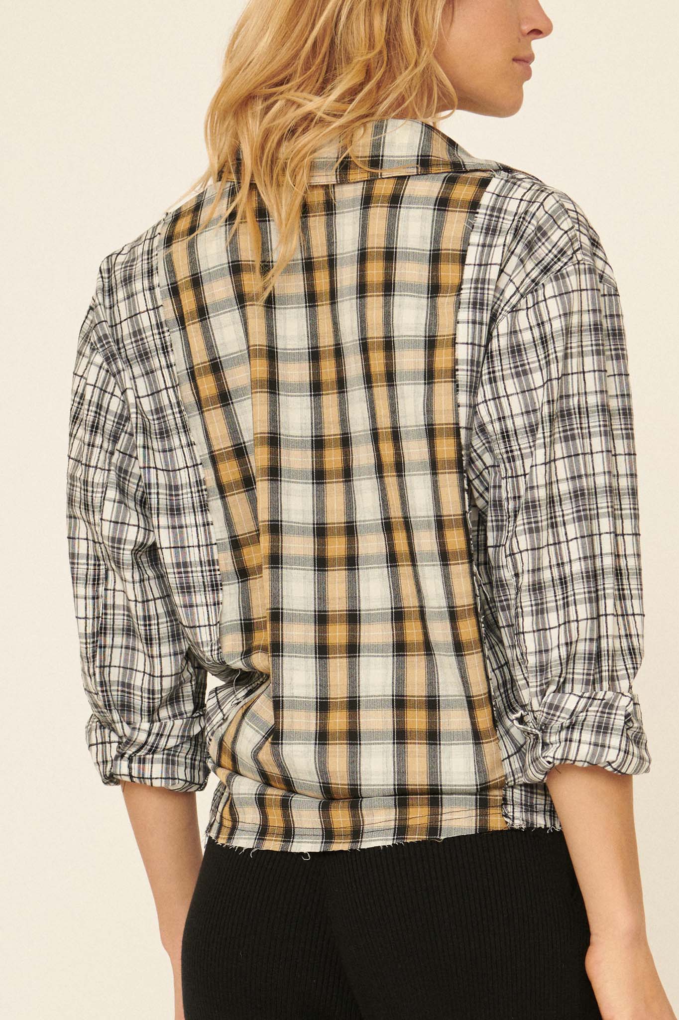 On the Field Plaid Colorblock Button-Front Shirt - ShopPromesa