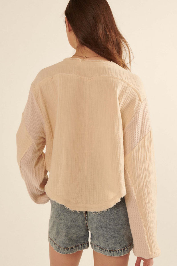Easy Life Cropped Crinkle Cotton Henley Top - ShopPromesa