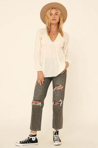 Find Your Bliss Swiss Dot Peasant Top - ShopPromesa