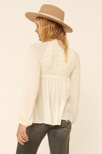 Find Your Bliss Swiss Dot Peasant Top - ShopPromesa