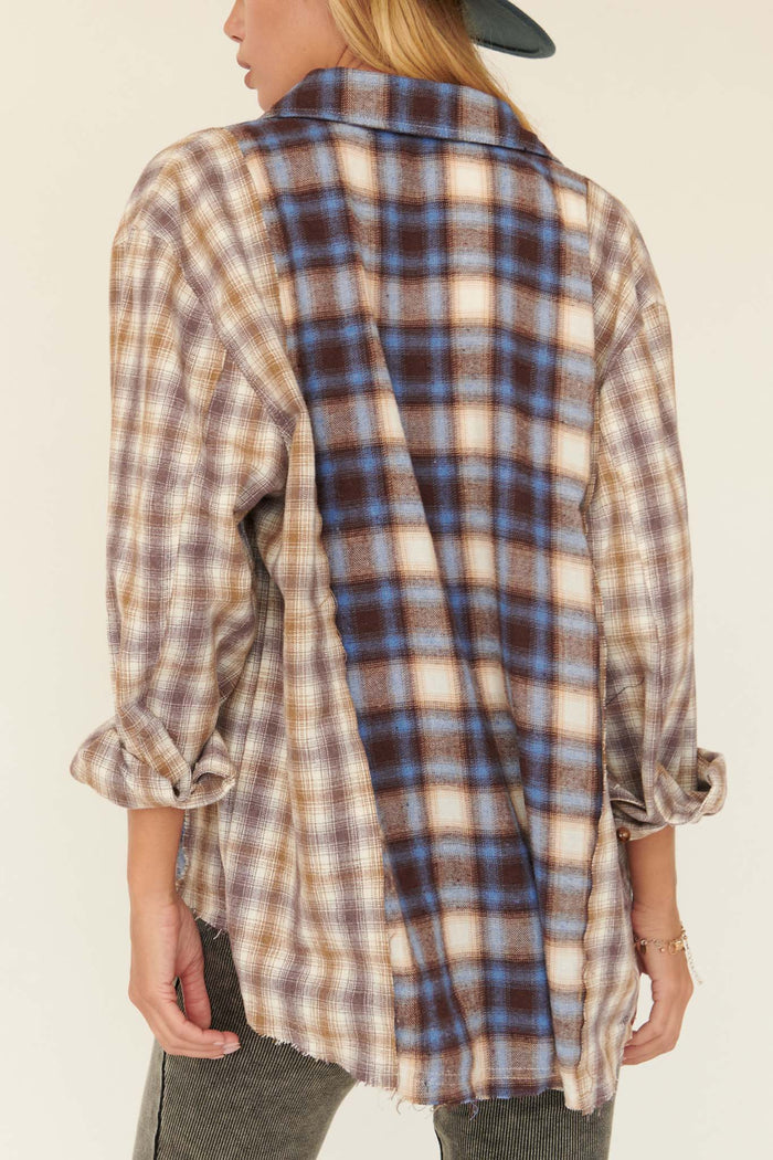 Down Home Colorblock Plaid Raw-Edge Shirt - ShopPromesa