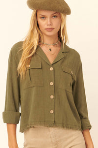 Inner Strength Buttoned Frayed-Hem Pocket Shirt - ShopPromesa