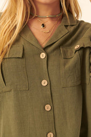 Inner Strength Buttoned Frayed-Hem Pocket Shirt - ShopPromesa