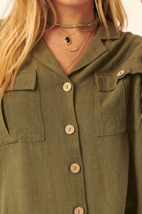 Inner Strength Buttoned Frayed-Hem Pocket Shirt - ShopPromesa