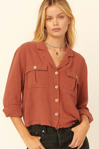 Inner Strength Buttoned Frayed-Hem Pocket Shirt - ShopPromesa