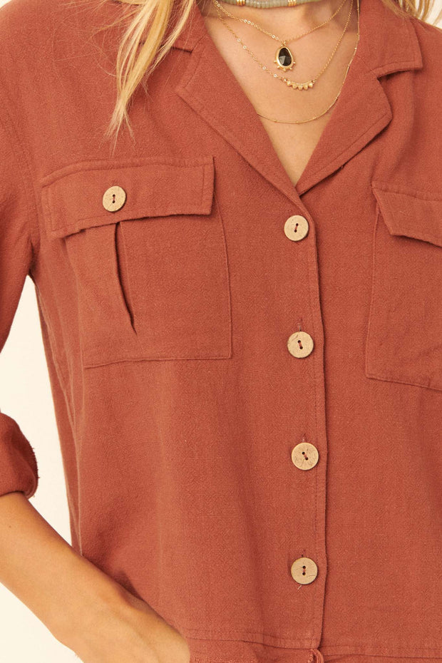 Inner Strength Buttoned Frayed-Hem Pocket Shirt - ShopPromesa