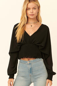 Girl Crush Cropped Smocked Peasant Top - ShopPromesa