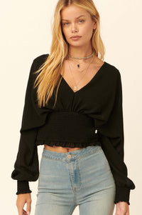 Girl Crush Cropped Smocked Peasant Top - ShopPromesa