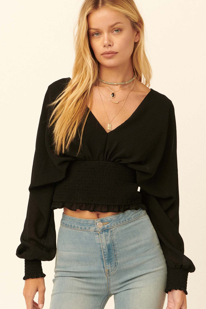 Girl Crush Cropped Smocked Peasant Top - ShopPromesa