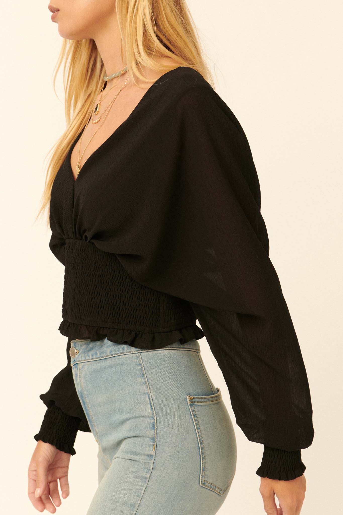 Girl Crush Cropped Smocked Peasant Top - ShopPromesa