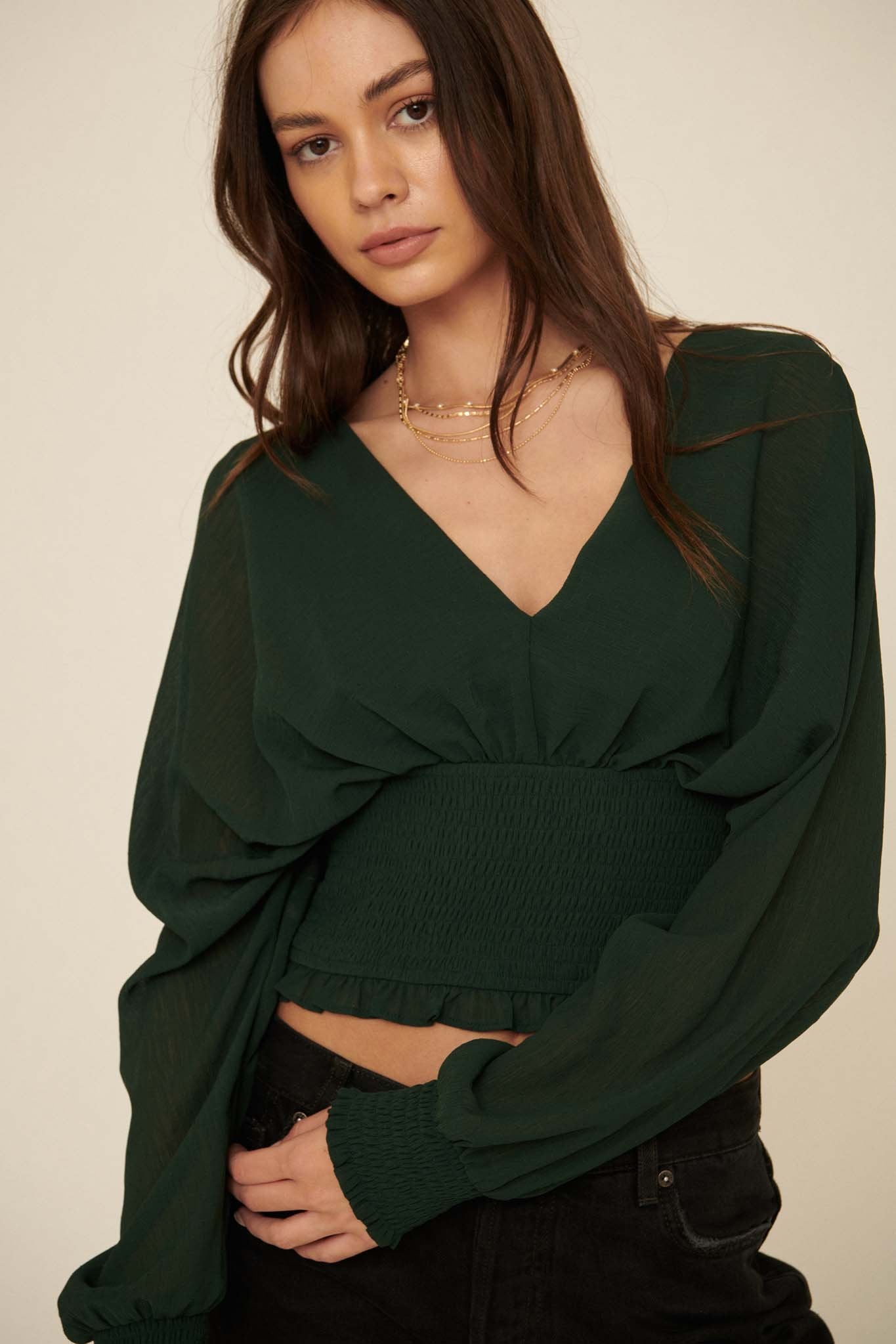 Girl Crush Cropped Smocked Peasant Top - ShopPromesa