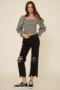 Barn Dance Smocked Plaid Peasant Top - ShopPromesa