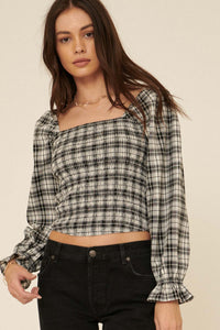 Barn Dance Smocked Plaid Peasant Top - ShopPromesa