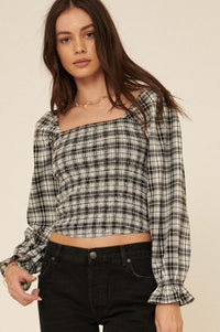 Barn Dance Smocked Plaid Peasant Top - ShopPromesa