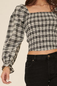 Barn Dance Smocked Plaid Peasant Top - ShopPromesa