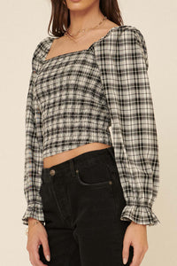 Barn Dance Smocked Plaid Peasant Top - ShopPromesa