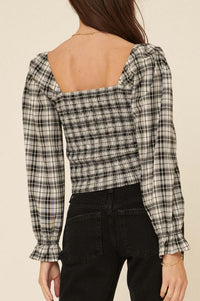 Barn Dance Smocked Plaid Peasant Top - ShopPromesa