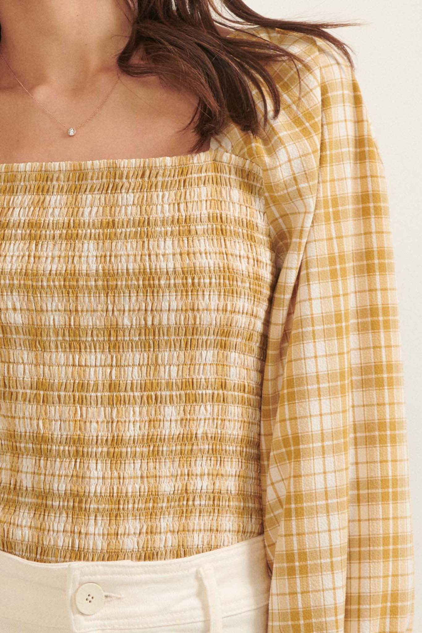 Barn Dance Smocked Plaid Peasant Top - ShopPromesa