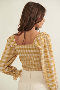 Barn Dance Smocked Plaid Peasant Top - ShopPromesa