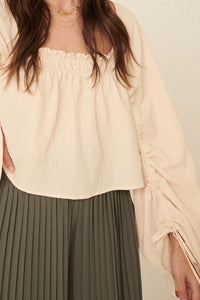 Fair Maiden Textured Drawstring Peasant Blouse - ShopPromesa