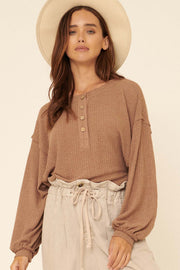 Rest Assured Cropped Waffle-Knit Henley Top - ShopPromesa