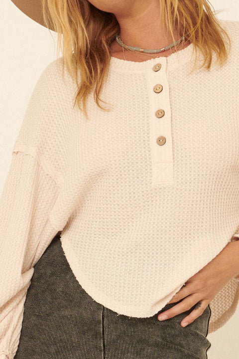 Rest Assured Cropped Waffle-Knit Henley Top - ShopPromesa