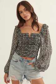 Whisper My Name Ruched Floral Peasant Top - ShopPromesa