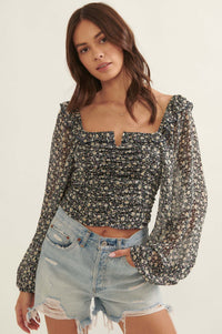 Whisper My Name Ruched Floral Peasant Top - ShopPromesa